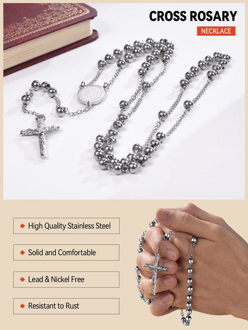 Catholic Virgin Mary Rosary Beads Cross Necklace Chain for