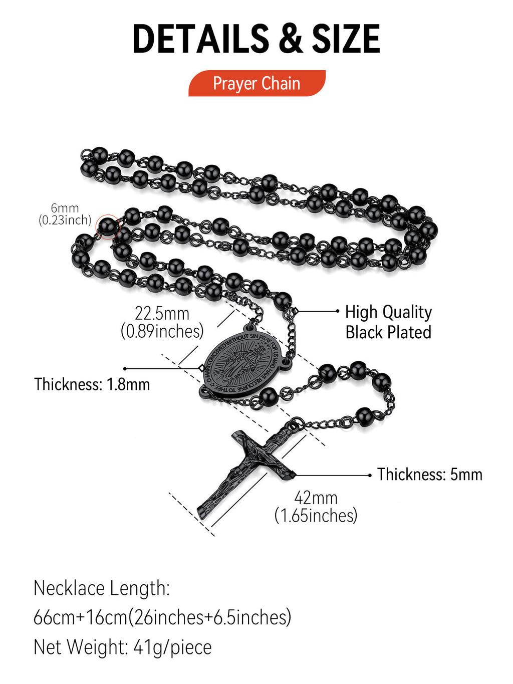 Catholic Virgin Mary Rosary Beads Cross Necklace Chain for