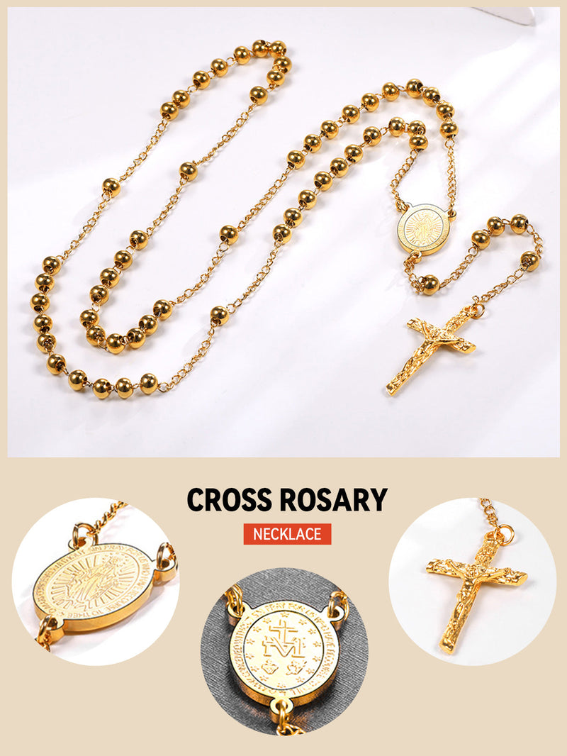 Catholic Virgin Mary Rosary Beads Cross Necklace Chain for