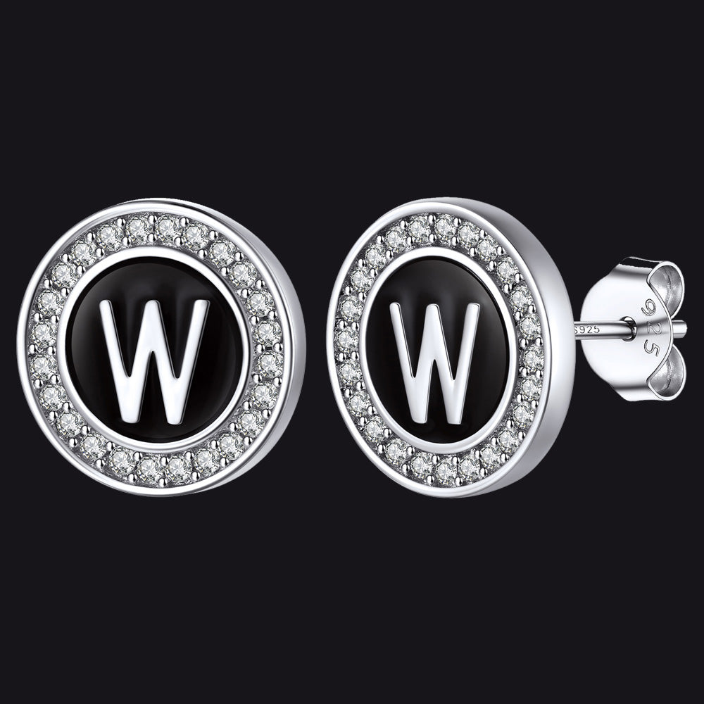 Personalized Black Initial Letter Stud Earrings for