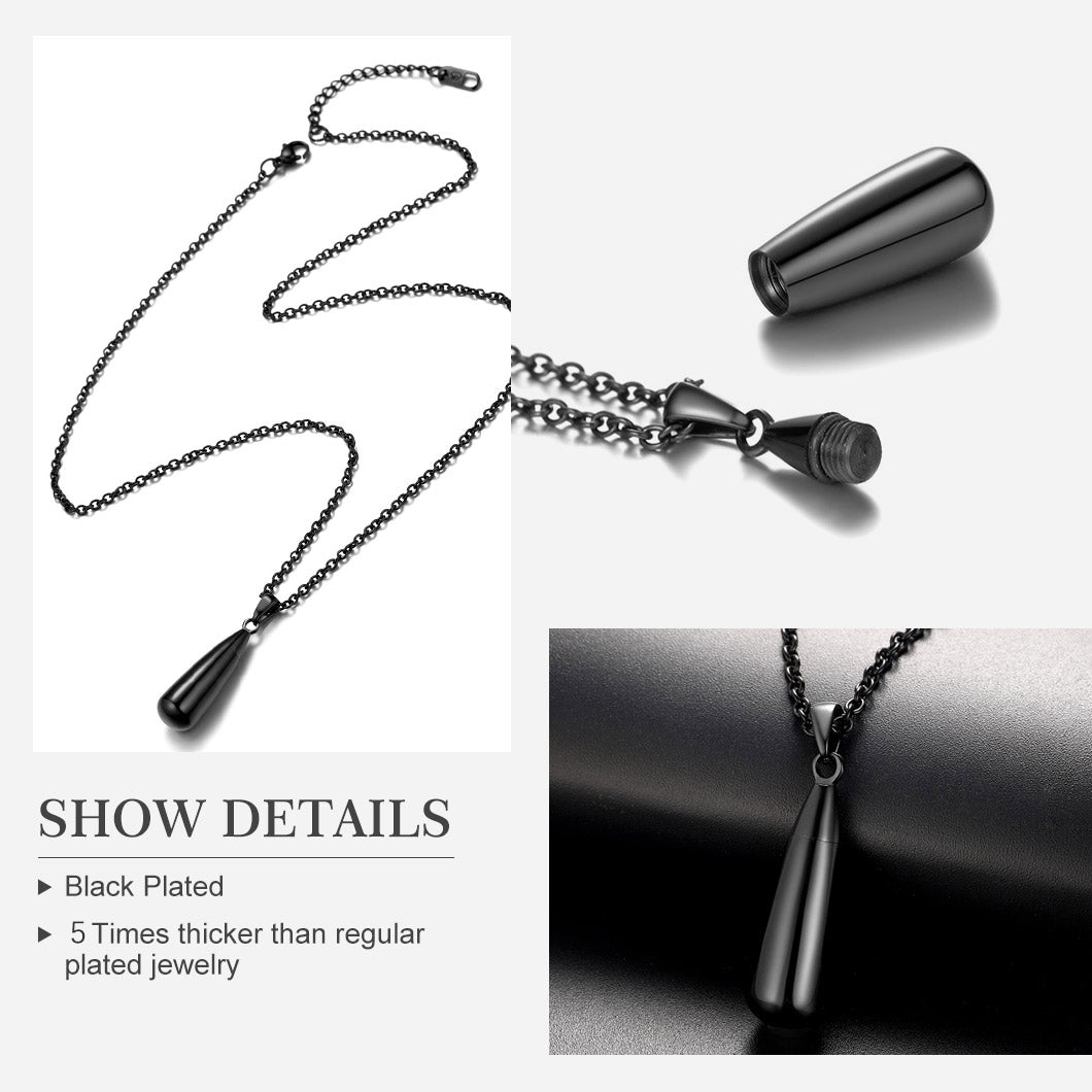 Engraved Cremation Tear Drop Urn Necklace for Ashes for