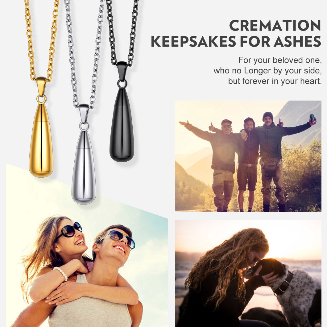 Engraved Cremation Tear Drop Urn Necklace for Ashes for