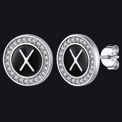 Personalized Black Initial Letter Stud Earrings for