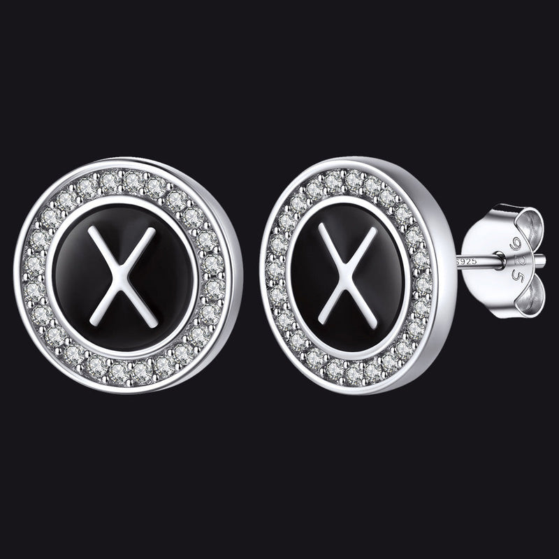 Personalized Black Initial Letter Stud Earrings for