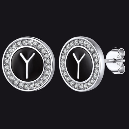 Personalized Black Initial Letter Stud Earrings for