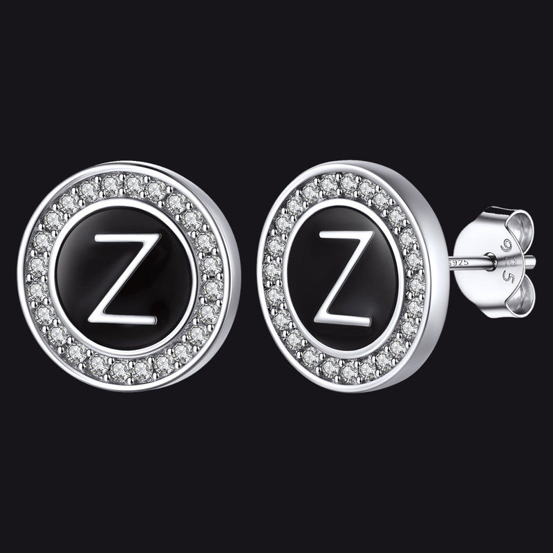 Personalized Black Initial Letter Stud Earrings for