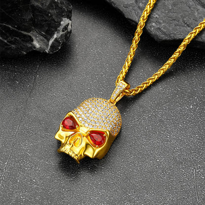 Halloween Gothic Skull Diamond Necklace With Red Eye for