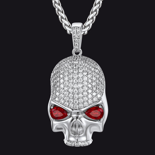 Halloween Gothic Skull Diamond Necklace With Red Eye for