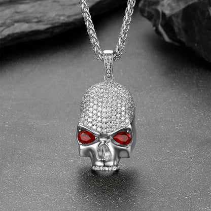 Halloween Gothic Skull Diamond Necklace With Red Eye for