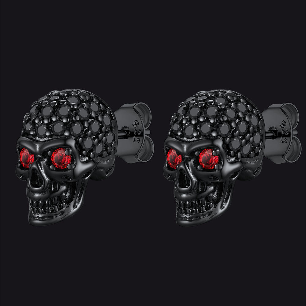 Sterling Silver Gothic Skull Diamond Stud Earrings for
