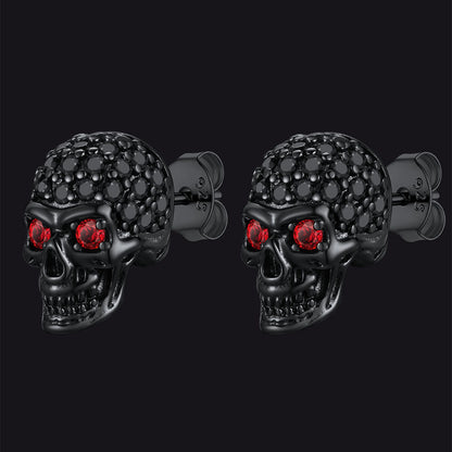 Sterling Silver Gothic Skull Diamond Stud Earrings for