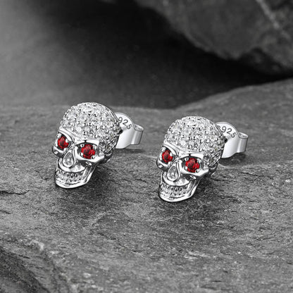 Sterling Silver Gothic Skull Diamond Stud Earrings for