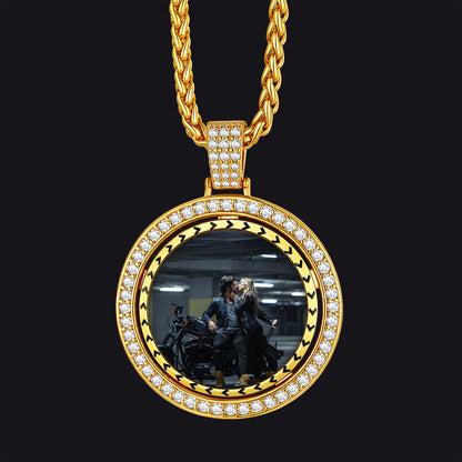 Custom Gold Zirconia Spinner Picture Necklace Pendant for