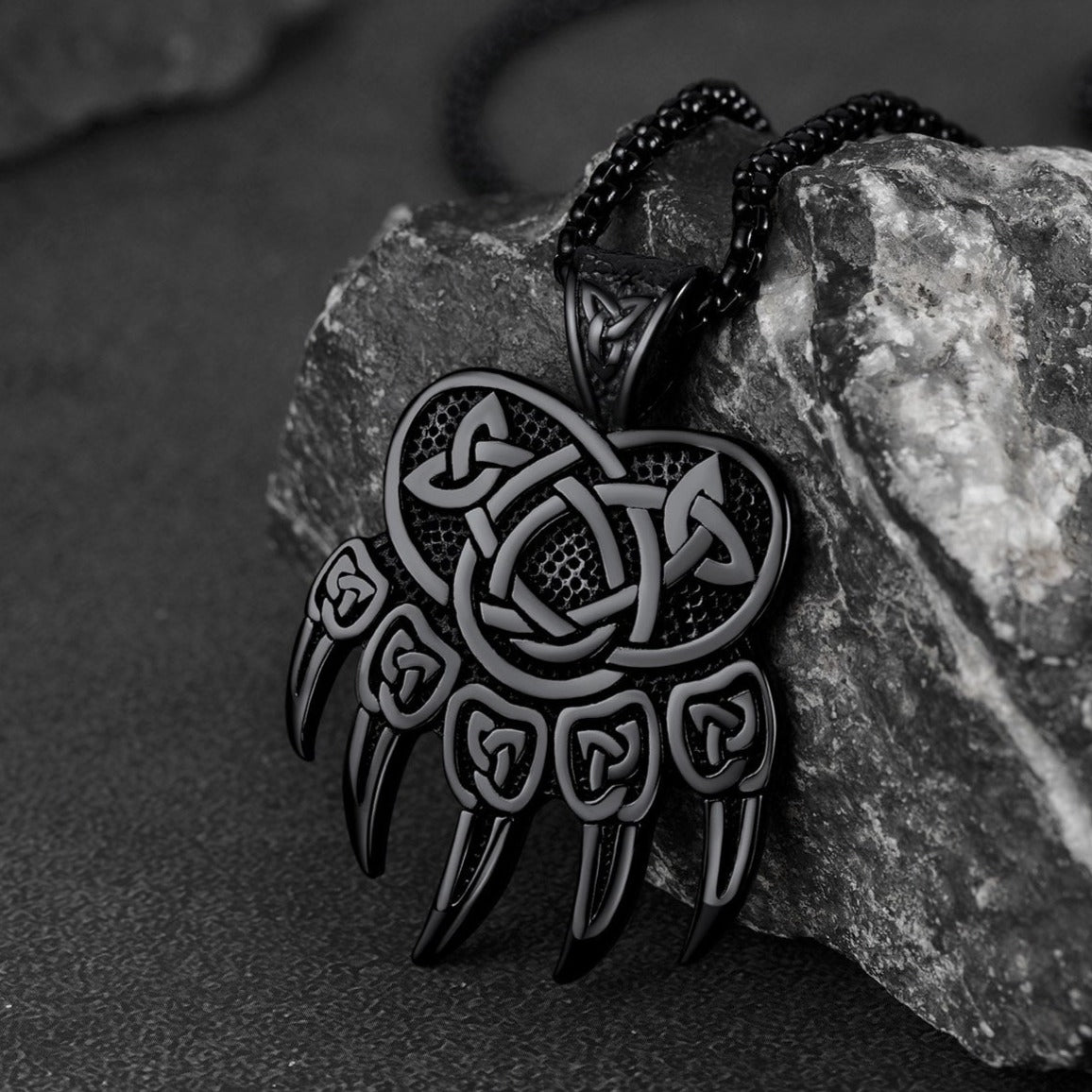 Viking Bear Paw Necklace With Celtic Knot for