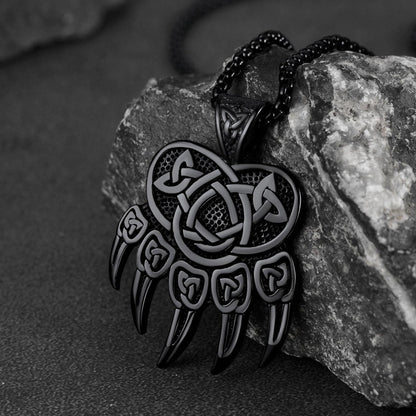 Viking Bear Paw Necklace With Celtic Knot for