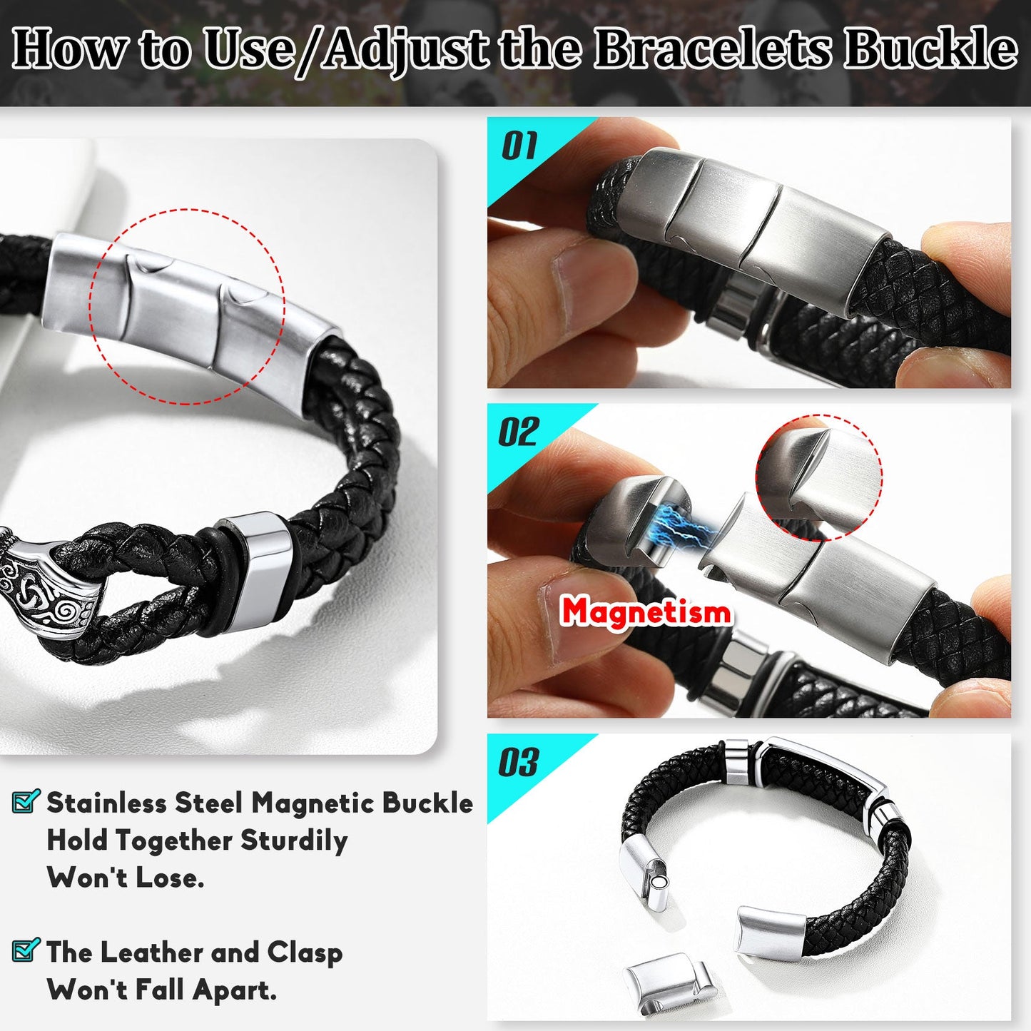 Custom Braided Black Engraved Leather Bracelet Cuff for