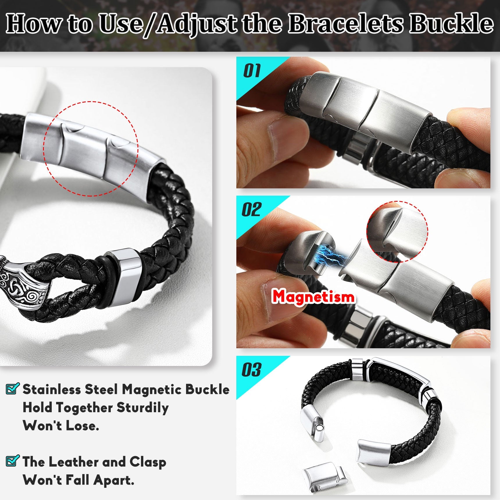 Masonic Compass Braided Black Leather Bracelet for Father Husband