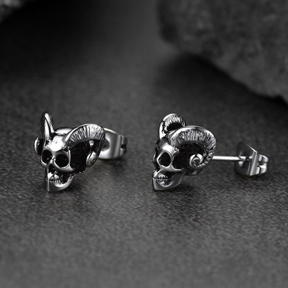 Flash Satanic Baphomet Goat Skull Head Stud Earrings for