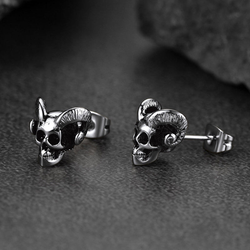 Flash Satanic Baphomet Goat Skull Head Stud Earrings for