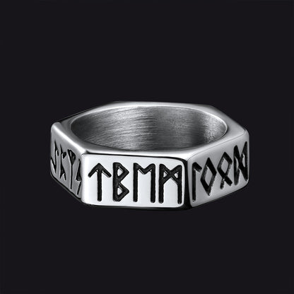 Norse Viking Hexagon Runes Band Ring for