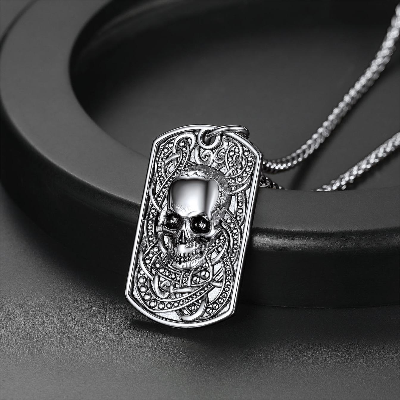 Gothic Skull Dog Tag Pendant Necklace for