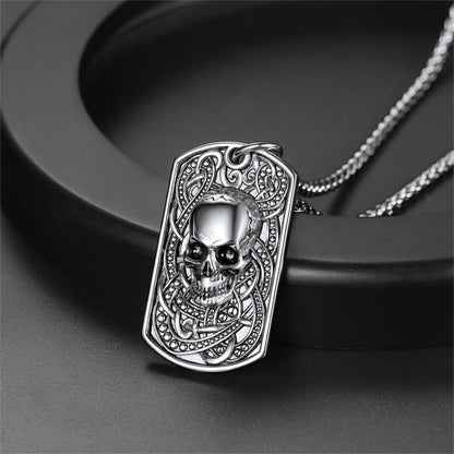 Gothic Skull Dog Tag Pendant Necklace for