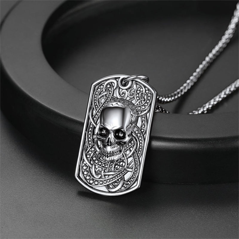 Gothic Skull Dog Tag Pendant Necklace for