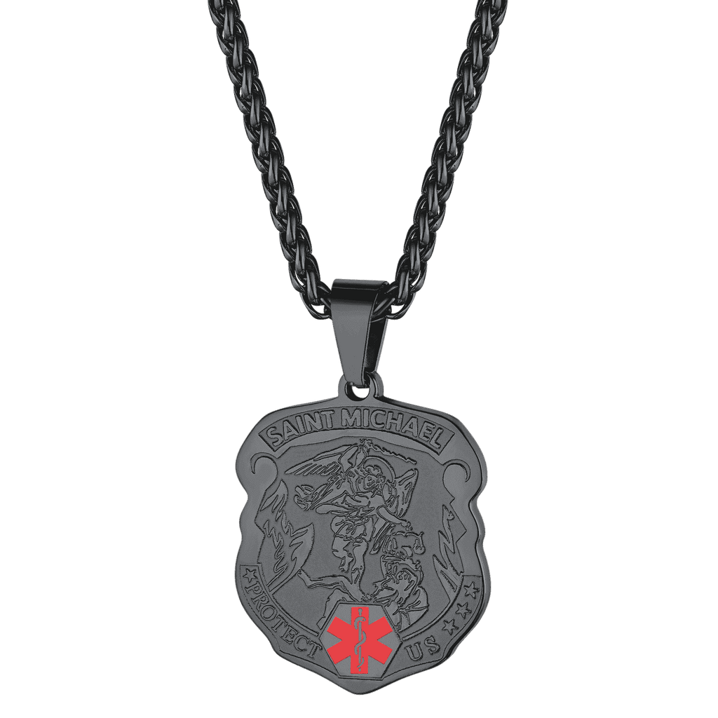 Engraved St. Michael Medical Alert Id Necklace for