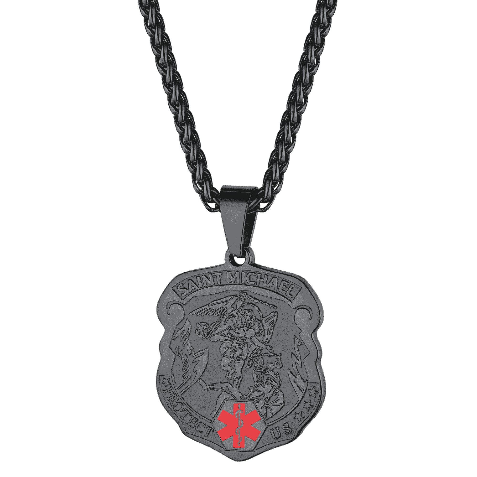 Engraved St. Michael Medical Alert Id Necklace for