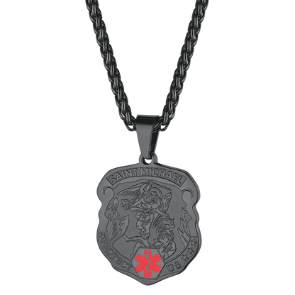 Engraved St. Michael Medical Alert Id Necklace for
