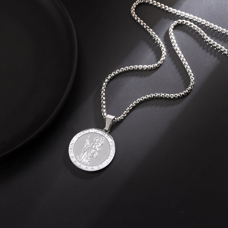 Round St. Christopher Medallion Necklace for