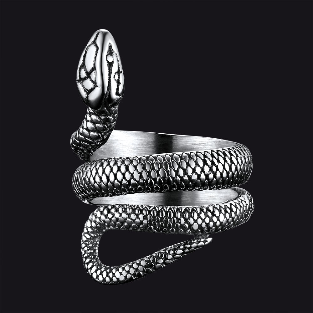 Punk Coiled Snake Stainless Steel Ring for