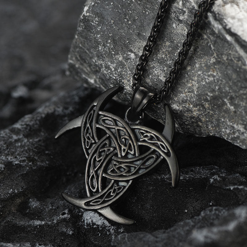 Viking Triple Horn of Odin Necklace Crescent Triquetra Charm Amuelt for