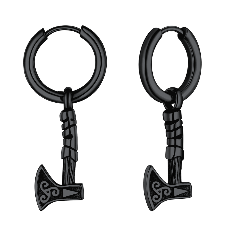 Battle Axe Viking Dangle Hoop Earrings for
