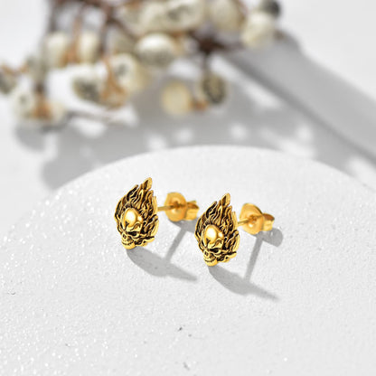 Flame Skull Stud Earrings for