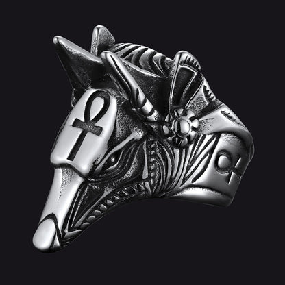 Ancient Egyptian Anubis Ring With Ankh Cross for