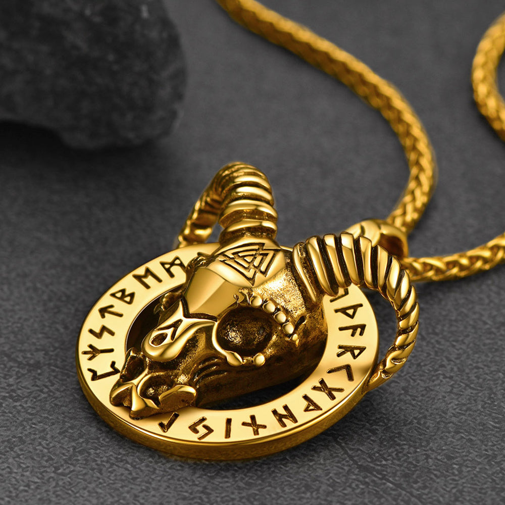 Baphomet Satanic Goat Necklace With Viking Runes for