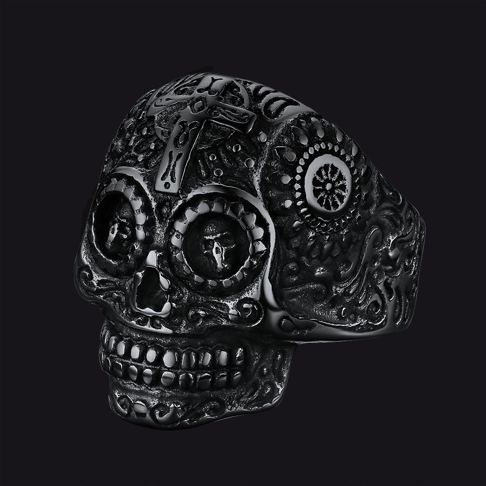Gothic Punk Sugar Skull Ring for
