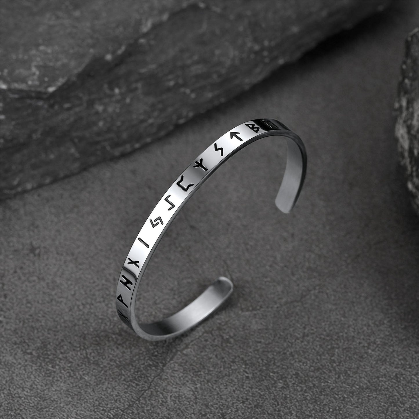 Norse Viking Runes Bangle Cuff Bracelet for