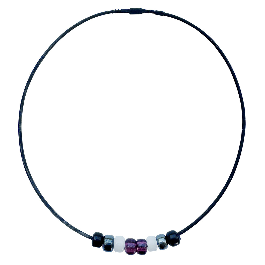 Asexual Pride/ace Ally Necklace With Czech Glass Beads on Black Rubber Cord, 18 Inches