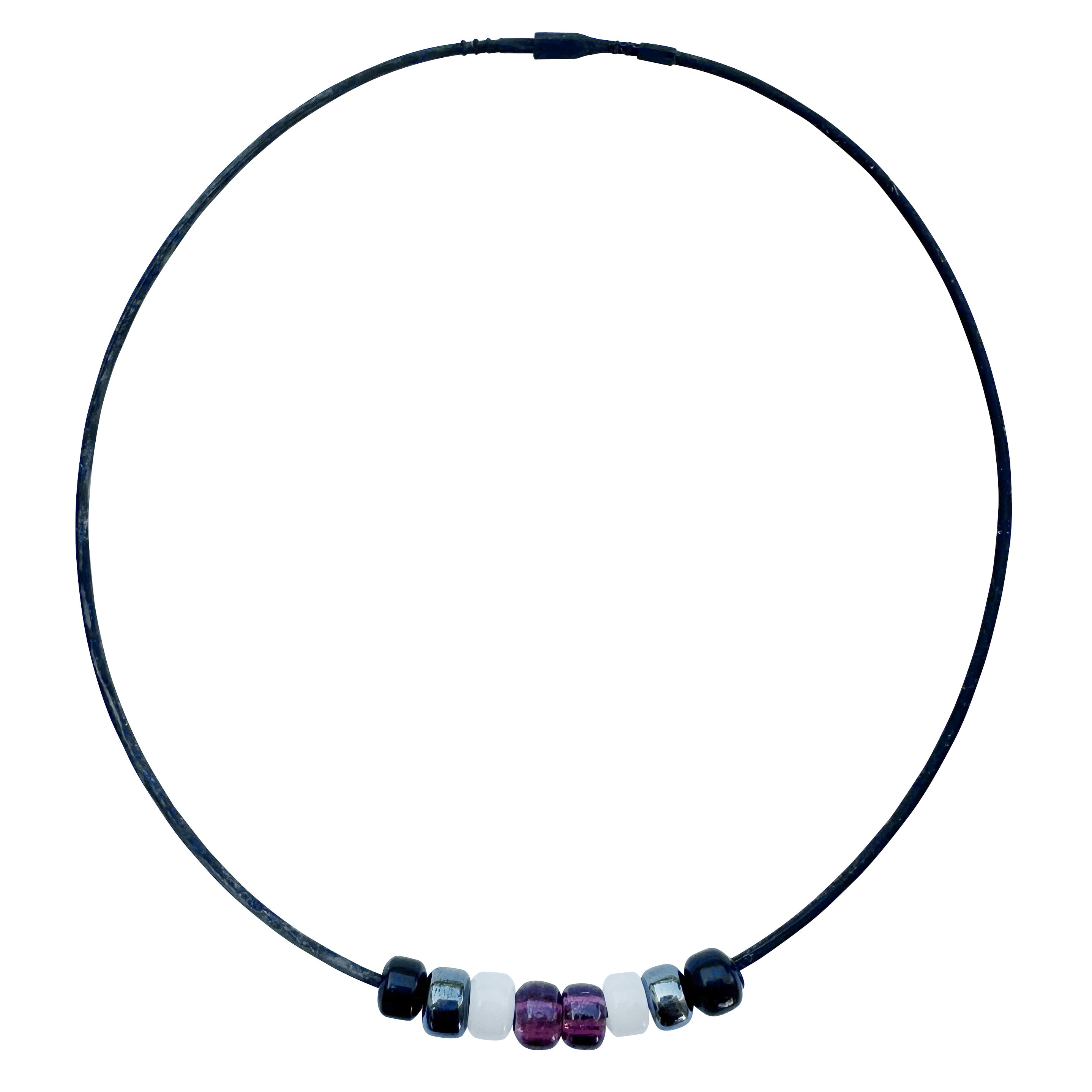 Asexual Pride/ace Ally Necklace With Czech Glass Beads on Black Rubber Cord, 18 Inches