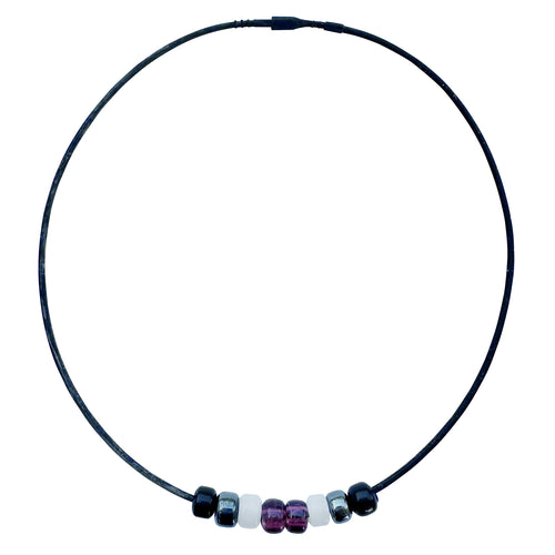 Asexual Pride/ace Ally Necklace With Czech Glass Beads on Black Rubber Cord, 18 Inches