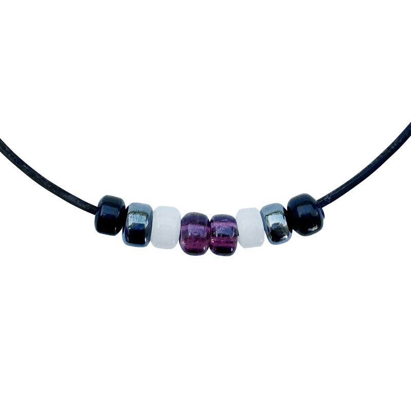 Asexual Pride/ace Ally Necklace With Czech Glass Beads on Black Rubber Cord, 18 Inches