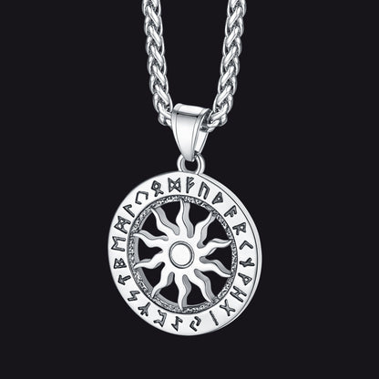 Viking Sun Wheel Rune Pendant Necklace for