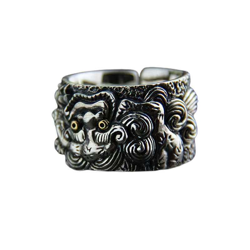 Adjustable Ring of Mythical Animal Wild for / Cool Jewelry of Pure 925 Sterling Silver
