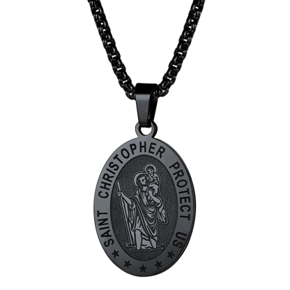 Oval Christian Saint Christopher Protection Medal Necklace for