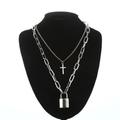 Aesthetic Chain Punk Necklace for and / Square Lock Cross Pendants / Grunge Goth Accessories