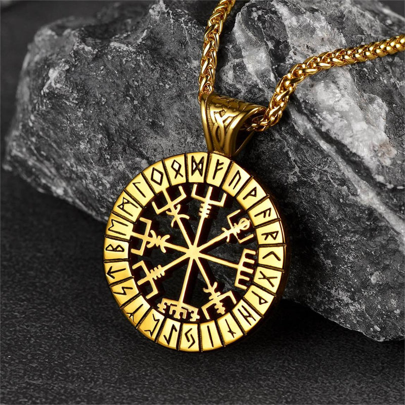 Viking Runes Vegvisir Compass Necklace Pendant for