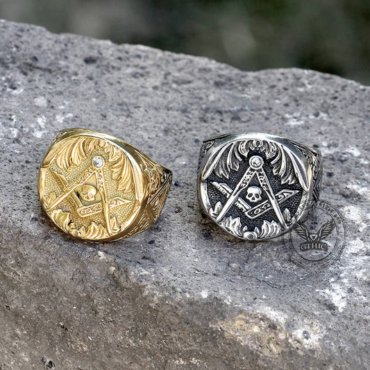 Ag Skull Stainless Steel Mason Ring