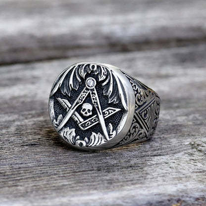 Ag Skull Stainless Steel Mason Ring